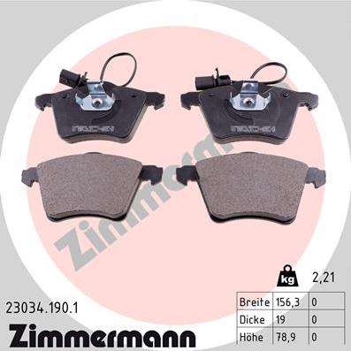 Zimmermann 23034.190.1 - Гальмівні колодки, дискові гальма autocars.com.ua