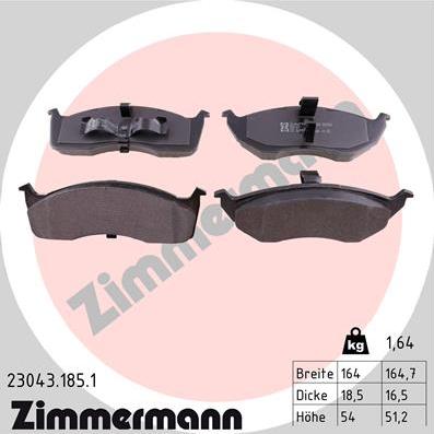 Zimmermann 23043.185.1 - Тормозные колодки, дисковые, комплект avtokuzovplus.com.ua