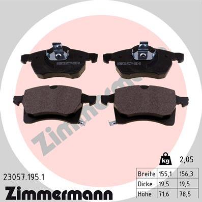 Zimmermann 23057.195.1 - Тормозные колодки, дисковые, комплект avtokuzovplus.com.ua