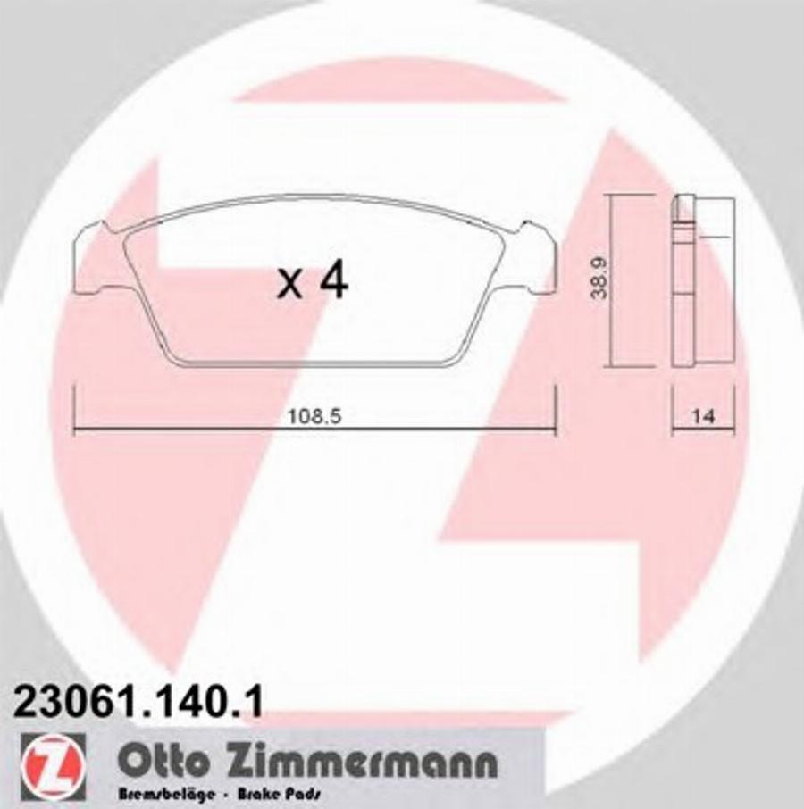 Zimmermann 23061.140.1 - Тормозные колодки, дисковые, комплект autodnr.net