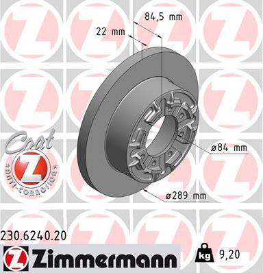 Zimmermann 230.6240.20 - Гальмівний диск autocars.com.ua
