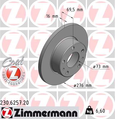 Zimmermann 230.6257.20 - Тормозной диск avtokuzovplus.com.ua