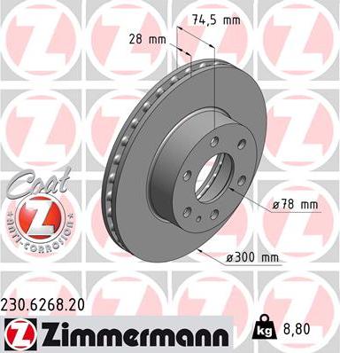 Zimmermann 230.6268.20 - Гальмівний диск autocars.com.ua