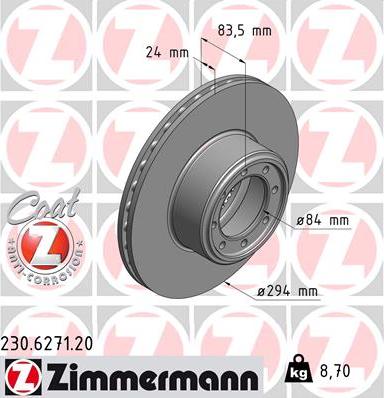 Zimmermann 230.6271.20 - Диск гальмівний autocars.com.ua