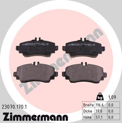 Zimmermann 23070.170.1 - Гальмівні колодки, дискові гальма autocars.com.ua
