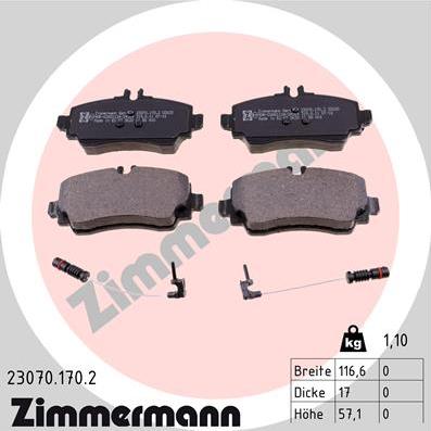 Zimmermann 23070.170.2 - Гальмівні колодки, дискові гальма autocars.com.ua