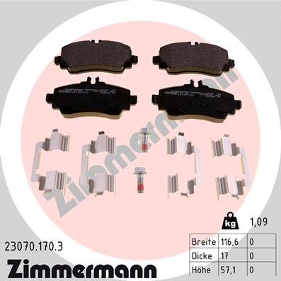 Zimmermann 23070.170.3 - Гальмівні колодки, дискові гальма autocars.com.ua