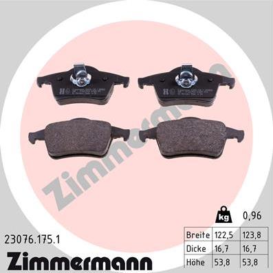 Zimmermann 23076.175.1 - Тормозные колодки, дисковые, комплект avtokuzovplus.com.ua