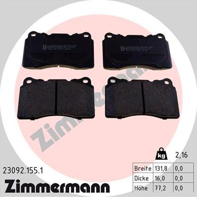 Zimmermann 23092.155.1 - Тормозные колодки, дисковые, комплект autodnr.net