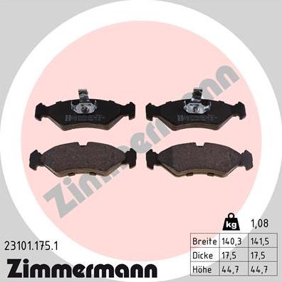 Zimmermann 23101.175.1 - Тормозные колодки, дисковые, комплект avtokuzovplus.com.ua