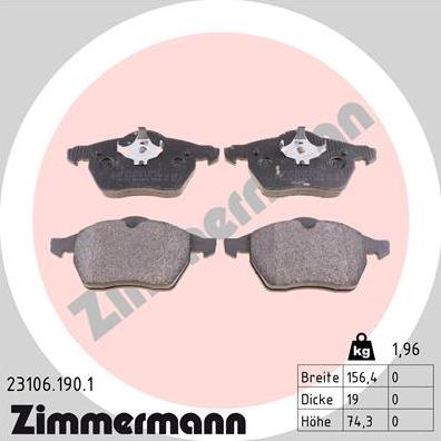 Zimmermann 23106.190.1 - Тормозные колодки, дисковые, комплект avtokuzovplus.com.ua