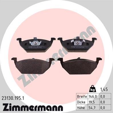 Zimmermann 23130.195.1 - Колодки тормозные дисковые Audi  Seat  Skoda  VW autodnr.net
