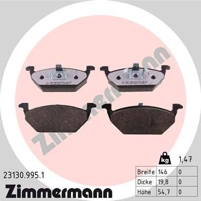 Zimmermann 23130.995.1 - Тормозные колодки, дисковые, комплект avtokuzovplus.com.ua