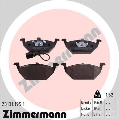 Zimmermann 23131.195.1 - Тормозные колодки, дисковые, комплект avtokuzovplus.com.ua