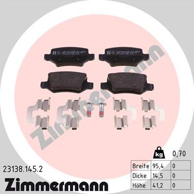 Zimmermann 23138.145.2 - Гальмівні колодки, дискові гальма autocars.com.ua