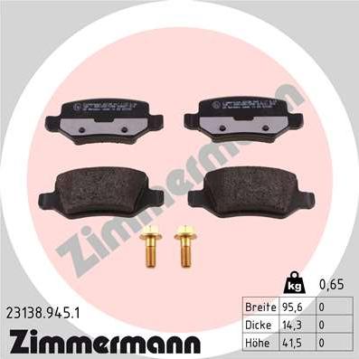Zimmermann 23138.945.1 - Гальмівні колодки, дискові гальма autocars.com.ua
