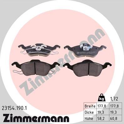 Zimmermann 23154.190.1 - Тормозные колодки, дисковые, комплект autodnr.net