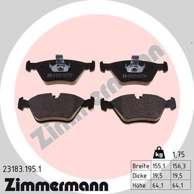 Zimmermann 23183.195.1 - Тормозные колодки, дисковые, комплект avtokuzovplus.com.ua