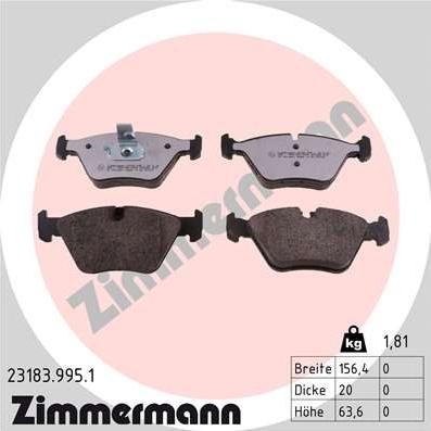 Zimmermann 23183.995.1 - Гальмівні колодки, дискові гальма autocars.com.ua