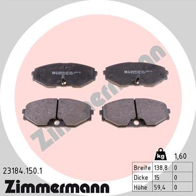 Zimmermann 23184.150.1 - Тормозные колодки, дисковые, комплект avtokuzovplus.com.ua