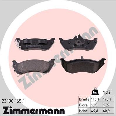Zimmermann 23190.165.1 - Тормозные колодки, дисковые, комплект avtokuzovplus.com.ua