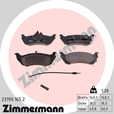 Zimmermann 23190.165.2 - Тормозные колодки, дисковые, комплект avtokuzovplus.com.ua