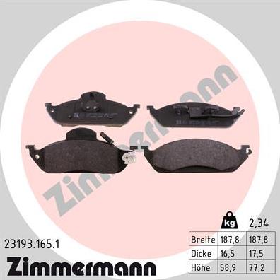 Zimmermann 23193.165.1 - Тормозные колодки, дисковые, комплект avtokuzovplus.com.ua
