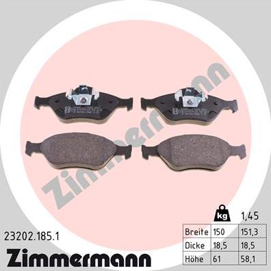 Zimmermann 23202.185.1 - Гальмівні колодки, дискові гальма autocars.com.ua