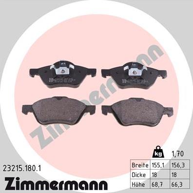 Zimmermann 23215.180.1 - Тормозные колодки, дисковые, комплект autodnr.net