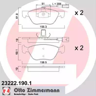 Zimmermann 23222.190.1 - Тормозные колодки, дисковые, комплект autodnr.net