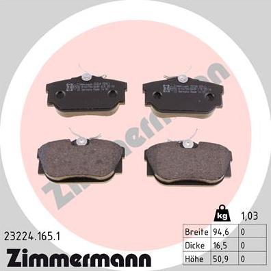 Zimmermann 23224.165.1 - Тормозные колодки, дисковые, комплект avtokuzovplus.com.ua