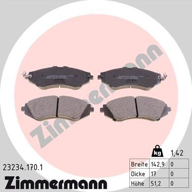 Zimmermann 23234.170.1 - Гальмівні колодки, дискові гальма autocars.com.ua