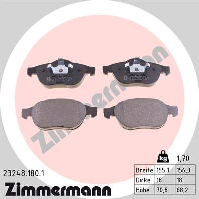 Zimmermann 23248.180.1 - Гальмівні колодки, дискові гальма autocars.com.ua