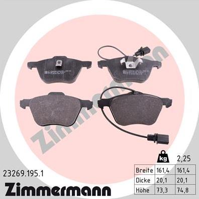 Zimmermann 23269.195.1 - Тормозные колодки, дисковые, комплект avtokuzovplus.com.ua