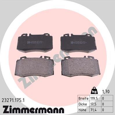 Zimmermann 23271.175.1 - Гальмівні колодки, дискові гальма autocars.com.ua