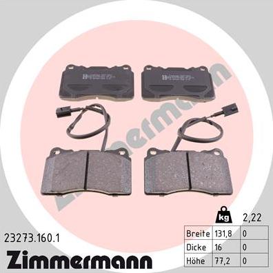 Zimmermann 23273.160.1 - Тормозные колодки, дисковые, комплект avtokuzovplus.com.ua