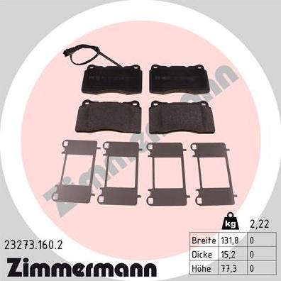 Zimmermann 23273.160.2 - Тормозные колодки, дисковые, комплект avtokuzovplus.com.ua