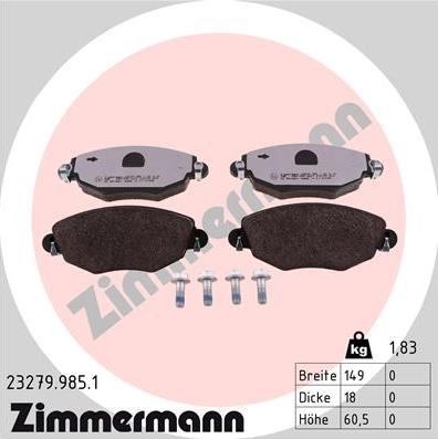 Zimmermann 23279.985.1 - Гальмівні колодки, дискові гальма autocars.com.ua