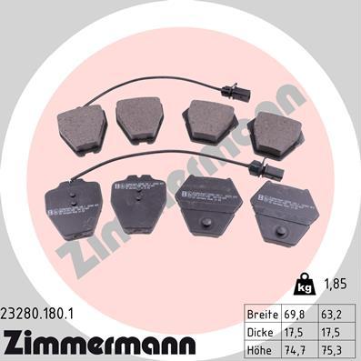 Zimmermann 23280.180.1 - Тормозные колодки, дисковые, комплект avtokuzovplus.com.ua