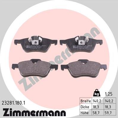 Zimmermann 23281.180.1 - Гальмівні колодки, дискові гальма autocars.com.ua