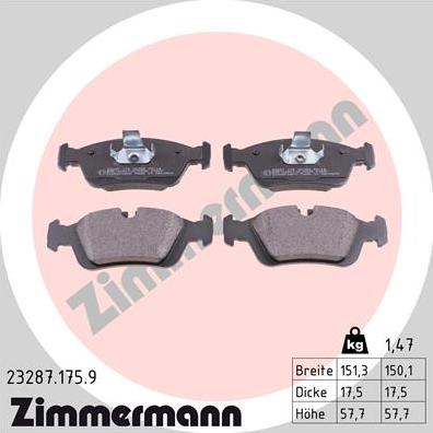 Zimmermann 23287.175.9 - Тормозные колодки, дисковые, комплект autodnr.net