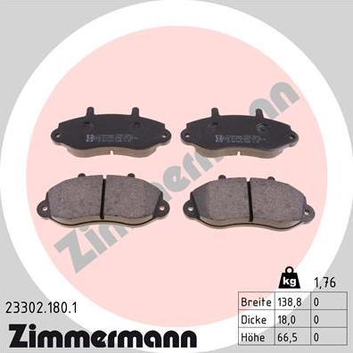 Zimmermann 23302.180.1 - Тормозные колодки, дисковые, комплект autodnr.net