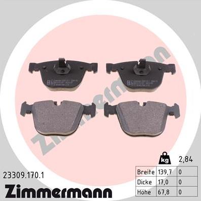 Zimmermann 23309.170.1 - Тормозные колодки, дисковые, комплект avtokuzovplus.com.ua