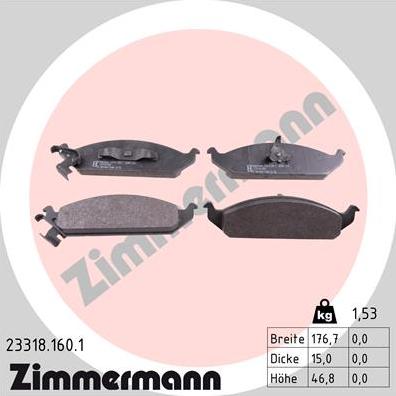 Zimmermann 23318.160.1 - Гальмівні колодки, дискові гальма autocars.com.ua