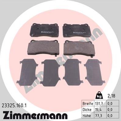 Zimmermann 23325.160.1 - Тормозные колодки, дисковые, комплект avtokuzovplus.com.ua