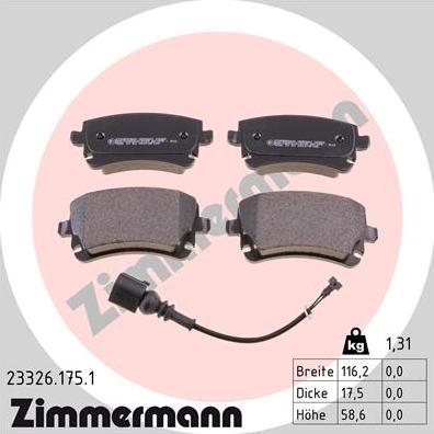 Zimmermann 23326.175.1 - Тормозные колодки, дисковые, комплект avtokuzovplus.com.ua
