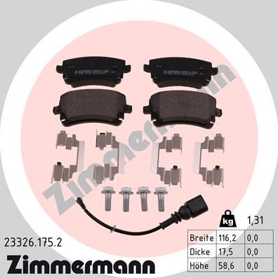 Zimmermann 23326.175.2 - Гальмівні колодки, дискові гальма autocars.com.ua