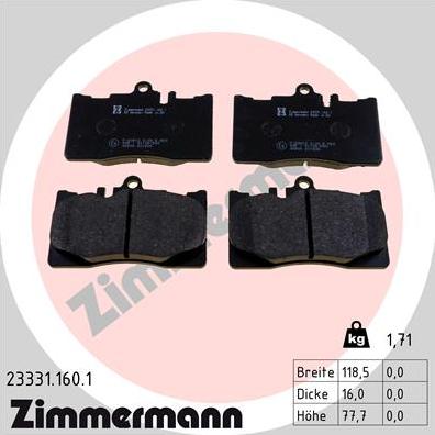 Zimmermann 23331.160.1 - Тормозные колодки, дисковые, комплект avtokuzovplus.com.ua