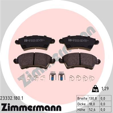 Zimmermann 23332.180.1 - Тормозные колодки, дисковые, комплект avtokuzovplus.com.ua