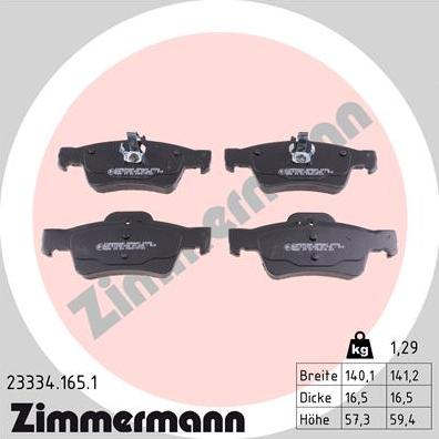 Zimmermann 23334.165.1 - Тормозные колодки, дисковые, комплект avtokuzovplus.com.ua